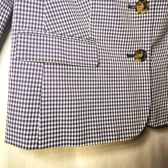 NWT Talbots Womens Navy Blue & White Checkered Tailored Cotton Blend Blazer 4 - Picture 6 of 11